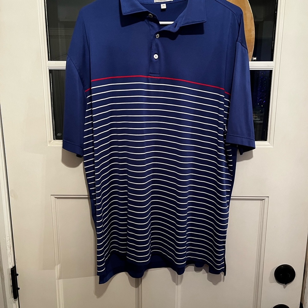 Peter Millar Navy and White Striped Polo